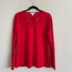 Liz Claiborne Women's Red long-sleeve Top size L floral textured detail feminine
